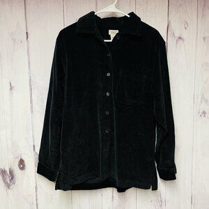 LL Bean Shirt Womens Medium Black Corduroy Button Front Long Sleeve